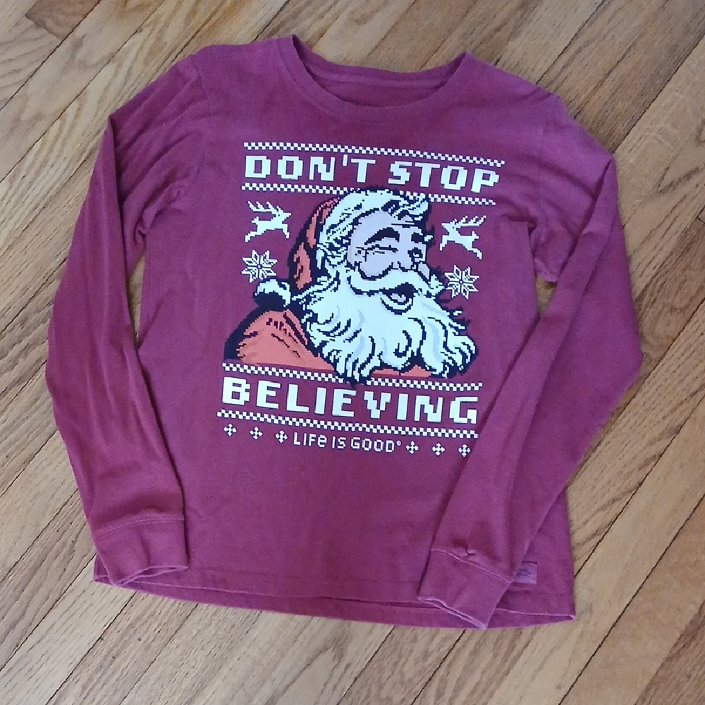 Life is Good "Don't Stop Believing" with Santa Long Sleeved Tee ■Size S